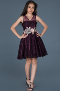 Короткое Девичье Платье Тёмно-пурпурный ABK541