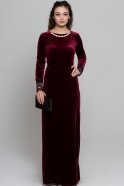 Длинное Велюровое Вечернее Платье Бордовый AR36743