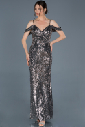 Длинное Вечернее Платье Русалка Черный-Серебряный ABU635