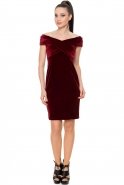 Короткое Велюровое Вечернее Платье Бордовый C8067