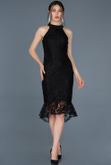 Миди Пригласительное Платье С Кружевами Черный ABK532