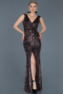 Длинное Пригласительное Платье Черный-Золотой ABU681