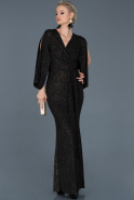 Длинное Помолвочное Платье Черный-Золотой ABU845