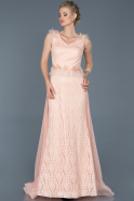 Длинное Помолвочное Платье С Кружевами Пудровый ABU854