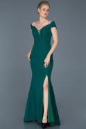 Длинное Вечернее Платье Изумрудно-зеленый ABU870