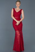 Длинное Кружевное Вечернее Платье Бордовый ABU855