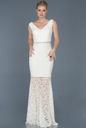 Длинное Кружевное Вечернее Платье Белый ABU855