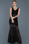 Длинное Кружевное Вечернее Платье Черный ABU855