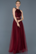 Длинное Выпускное Платье Бордовый ABU861