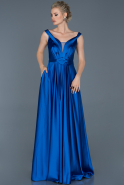 Длинное Атласное Платье Для Помолвки Ярко-синий ABU865