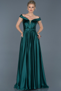 Длинное Атласное Платье Для Помолвки Изумрудно-зеленый ABU865