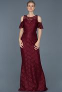 Длинное Кружевное Вечернее Платье Бордовый ABU868
