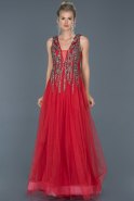 Длинное Каменное Вечернее Платье красный ABU878