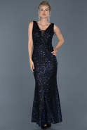Длинное Вечернее Платье Черный-Ярко-синий ABU1068