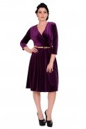 Короткое Велюровое Вечернее Платье Пурпурный T2281