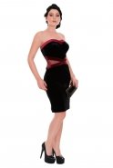 Короткое Велюровое Вечернее Платье Черный-Бордовый C2169