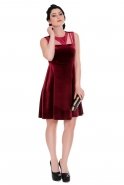 Короткое Велюровое Вечернее Платье Бордовый T2301