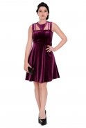 Короткое Велюровое Вечернее Платье Пурпурный T2301
