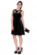 Короткое Велюровое Вечернее Платье Черный T2301
