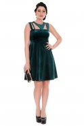 Короткое Велюровое Вечернее Платье Изумрудно-зеленый T2301