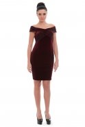 Короткое Велюровое Вечернее Платье Бордовый T2308