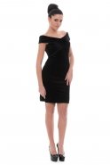 Короткое Велюровое Вечернее Платье Черный T2308