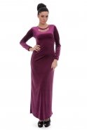 Длинное Велюровое Вечернее Платье Пурпурный T2293
