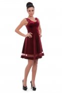 Короткое Велюровое Вечернее Платье Бордовый T2296