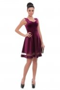 Короткое Велюровое Вечернее Платье Пурпурный T2296