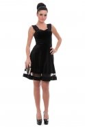 Короткое Велюровое Вечернее Платье Черный T2296