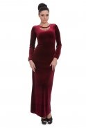 Длинное Велюровое Вечернее Платье Бордовый T2293
