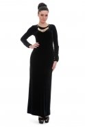 Длинное Велюровое Вечернее Платье Черный T2293