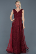 Длинное Кружевное Вечернее Платье Бордовый ABU909