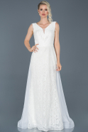 Длинное Кружевное Вечернее Платье Белый ABU909