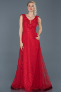Длинное Кружевное Вечернее Платье красный ABU909