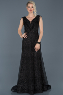 Длинное Кружевное Вечернее Платье Черный ABU909
