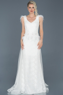 Длинное Пригласительное Платье С Кружевами Белый ABU912