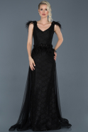 Длинное Пригласительное Платье С Кружевами Черный ABU912