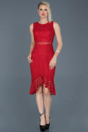 Короткое Кружевное Вечернее Платье красный ABK616