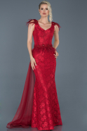 Длинное Пригласительное Платье С Кружевами красный ABU912