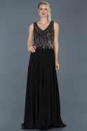 Длинное Каменное Вечернее Платье Черный ABU917