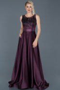 Длинное Каменное Вечернее Платье Пурпурный ABU919