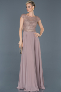 Длинное Кружевное Вечернее Платье Пыльно-розовый ABU941