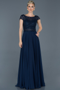 Длинное Кружевное Вечернее Платье Темно-синий ABU941