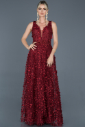 Длинное Помолвочное Платье Бордовый ABU943