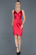 Короткое Атласное Платье красный ABK624