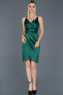 Короткое Атласное Платье Изумрудно-зеленый ABK624