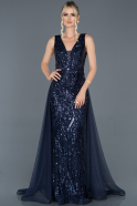 Длинное Пригласительное Платье Темно-синий ABU949