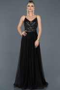 Длинное Вечернее Платье Черный-Антрацитовый ABU942