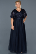 Длинное Пригласительное Платье Темно-синий ABU964